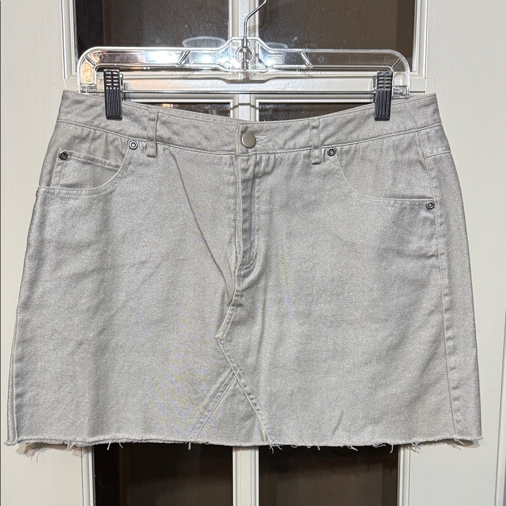 MUSTARD SEED Coated Denim Silver Sheen Jean Mini Skirt Size Large